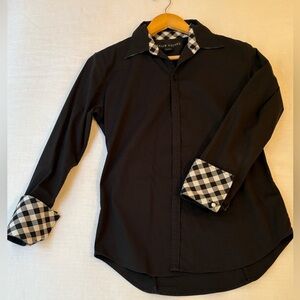 Ralph Lauren Black Shirt with Checkered Cuffs and Collar